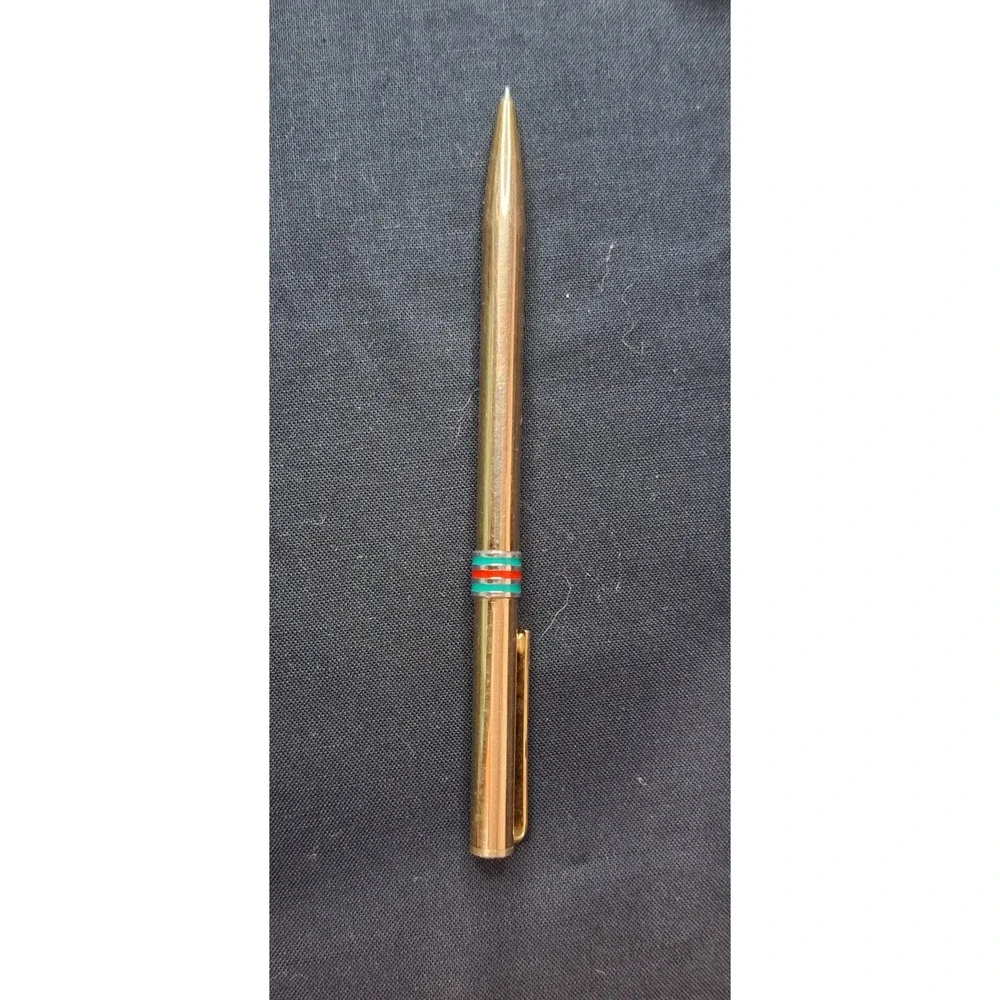 Vintage Gucci Gold Tone Ballpoint Pen Green Red Sherry Line‎ Stripe GG Logo